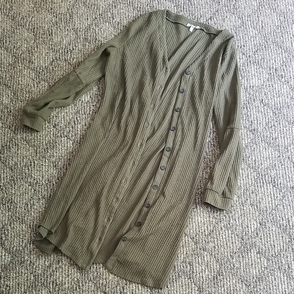 Olive Green Button-Up Knit Dress